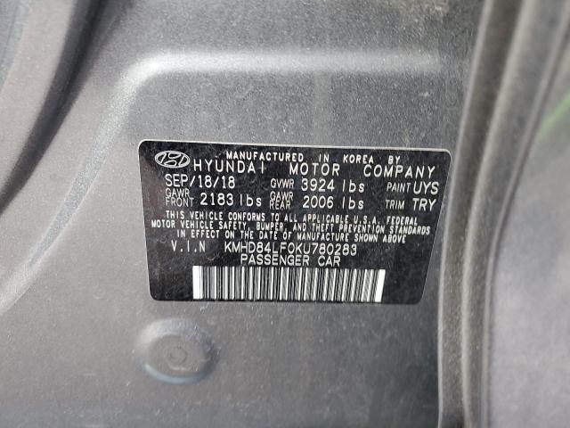 KMHD84LF0KU780283 - 2019 HYUNDAI ELANTRA SEL GRAY photo 12