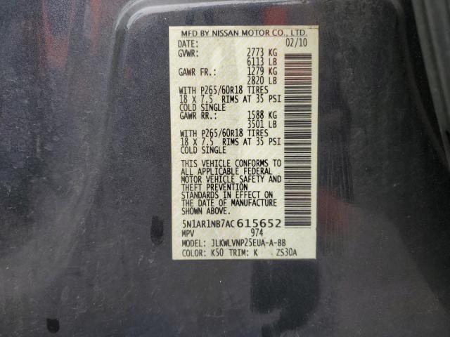 5N1AR1NB7AC615652 - 2010 NISSAN PATHFINDER S CHARCOAL photo 13