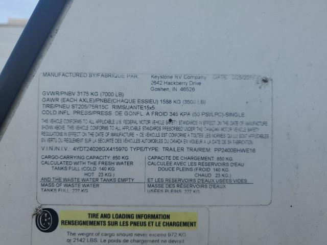 4YDT24026GX415970 - 2016 PASSPORT TRAVELTRLR WHITE photo 10