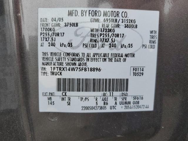 1FTRX14W75FB18896 - 2005 FORD F150 GRAY photo 12