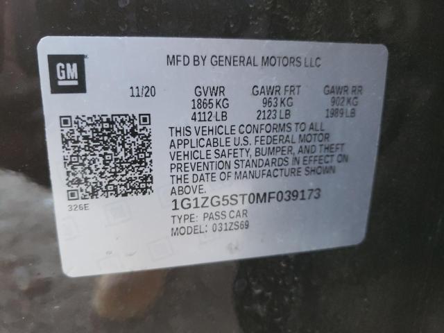 1G1ZG5ST0MF039173 - 2021 CHEVROLET MALIBU RS ბურგუნდია ფოტო 12