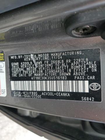 4T1BE30K35U516183 - 2005 TOYOTA CAMRY LE GRAY photo 12