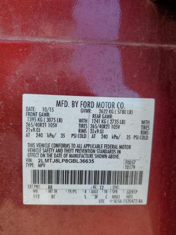 2LMTJ8LP8GBL36635 - 2016 LINCOLN MKX RESERVE 红色 照片 13