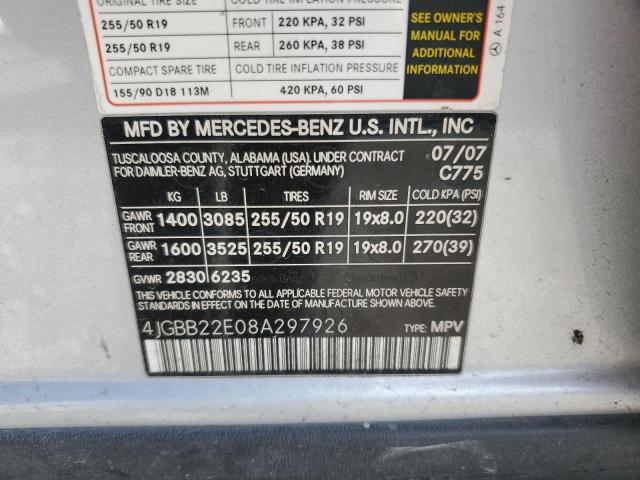 4JGBB22E08A297926 - 2008 MERCEDES-BENZ ML 320 CDI SILVER photo 13