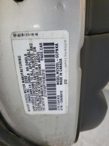 2T1CF22P7YC357212 - 2000 TOYOTA CAMRY SOLA SE SILVER photo 12