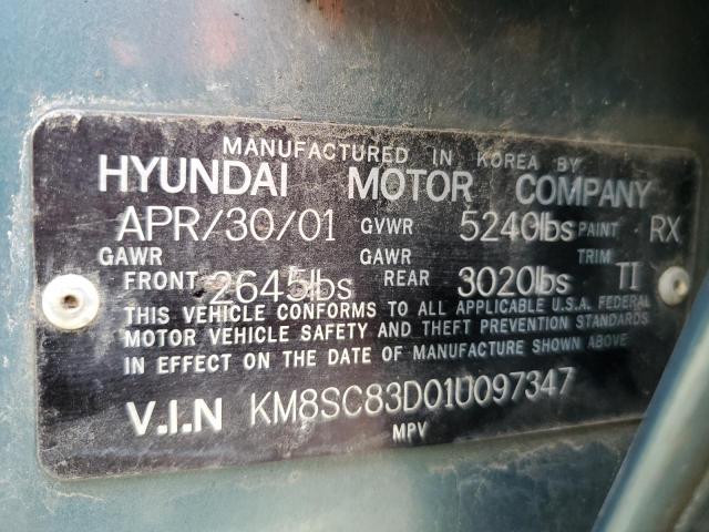 KM8SC83D01U097347 - 2001 HYUNDAI SANTA FE GLS TEAL photo 13