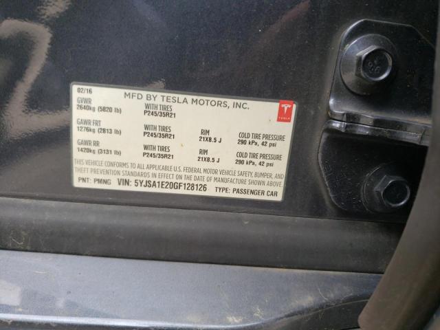5YJSA1E20GF128126 - 2016 TESLA MODEL S Boz foto 12