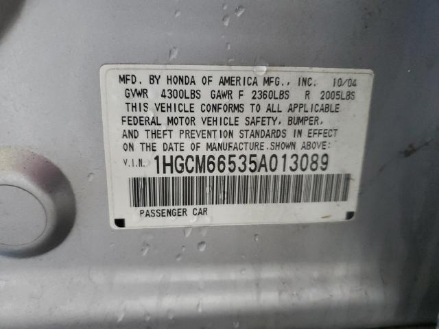 1HGCM66535A013089 - 2005 HONDA ACCORD EX SILVER photo 12