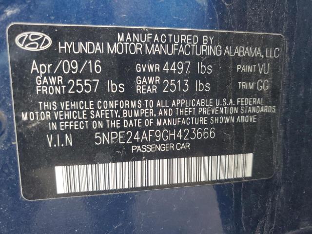 5NPE24AF9GH423666 - 2016 HYUNDAI SONATA SE BLUE photo 12