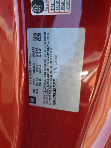 1G1FD1RSXG0192023 - 2016 CHEVROLET CAMARO LT RED photo 12