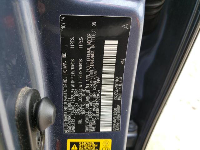 5TDJKRFHXFS099464 - 2015 TOYOTA HIGHLANDER XLE BLUE photo 13