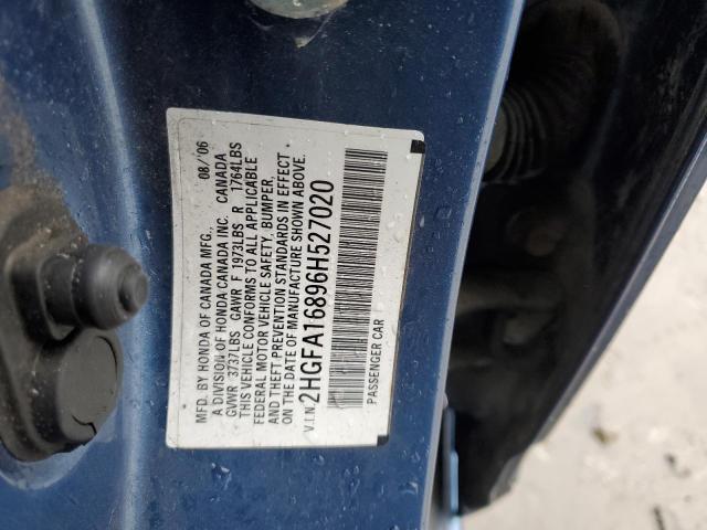 2HGFA16896H527020 - 2006 HONDA CIVIC EX BLUE photo 12