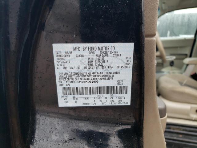 1FMCU03108KD32909 - 2008 FORD ESCAPE XLT BLACK photo 12