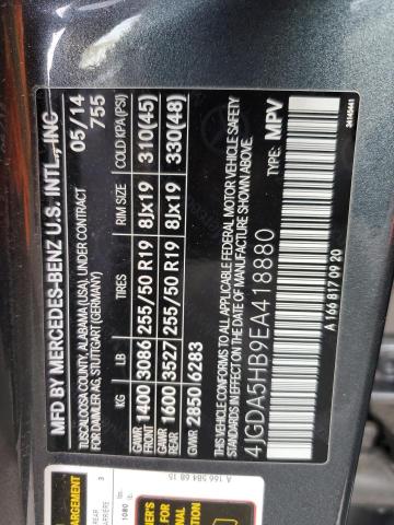 4JGDA5HB9EA418880 - 2014 MERCEDES-BENZ ML 350 4MATIC GRAY photo 13