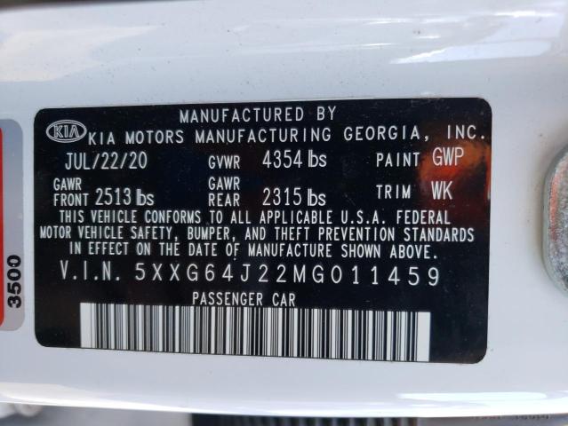 5XXG64J22MG011459 - 2021 KIA K5 GT LINE WHITE photo 13