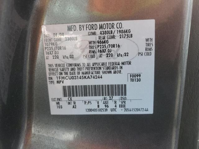 1FMCU03145KA74244 - 2005 FORD ESCAPE XLT GRAY photo 13