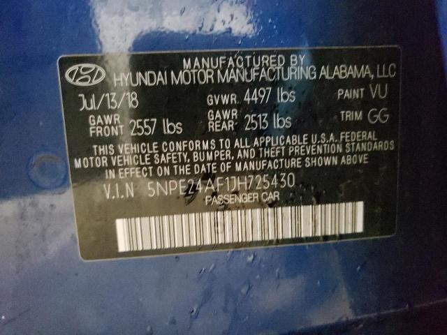 5NPE24AF1JH725430 - 2018 HYUNDAI SONATA SE BLUE photo 12