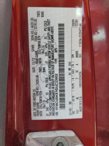 1FMCU0HX1DUC33902 - 2013 FORD ESCAPE SEL MAROON photo 12