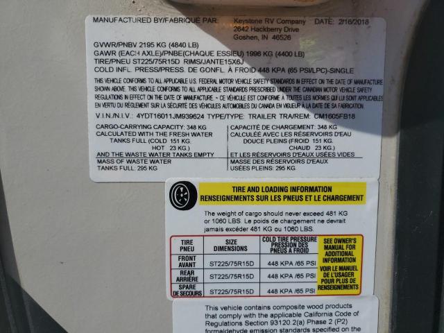 4YDT16011JM939624 - 2018 COLE CAMPER TAN photo 10