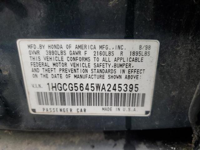 1HGCG5645WA245395 - 1998 HONDA ACCORD LX GREEN photo 12