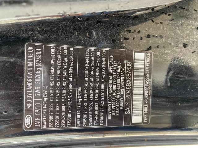 SALSF2D48BA267439 - 2011 LAND ROVER RANGE ROVE HSE BLACK photo 10
