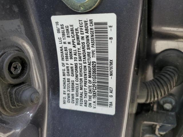 19XFC2F51GE066929 - 2016 HONDA CIVIC LX GRAY photo 12