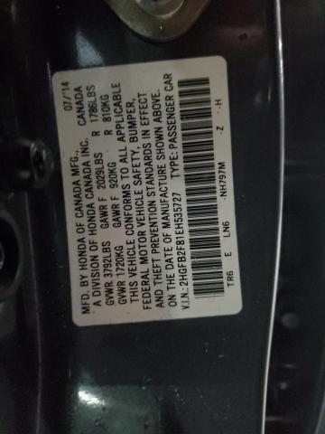 2HGFB2F81EH535727 - 2014 HONDA CIVIC EX GRAY photo 12