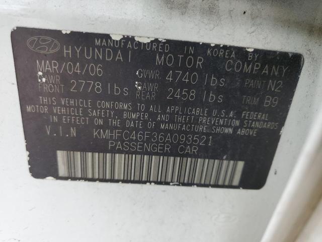 KMHFC46F36A093521 - 2006 HYUNDAI AZERA SE WHITE photo 12