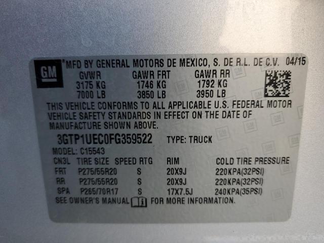 3GTP1UEC0FG359522 - 2015 GMC SIERRA C1500 SLE SILVER photo 12