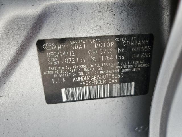 KMHDH4AE5DU738060 - 2013 HYUNDAI ELANTRA GLS SILVER photo 12