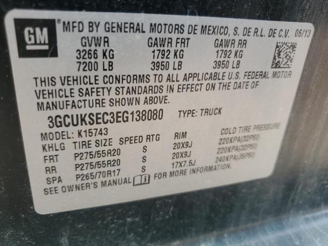 3GCUKSEC3EG138080 - 2014 CHEVROLET 1500 SILVE K1500 LTZ BLACK photo 12