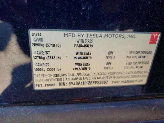 5YJSA1H12EFP28467 - 2014 TESLA MODEL S BLUE photo 13