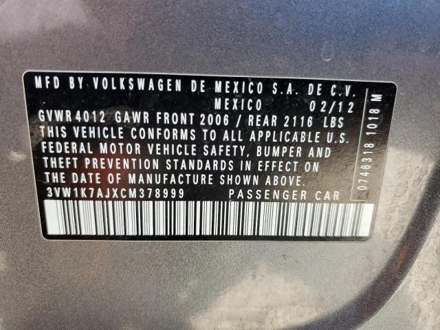 3VW1K7AJXCM378999 - 2012 VOLKSWAGEN JETTA BASE 灰色 照片 13