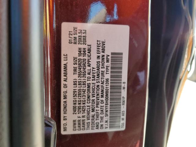 5FNYF8H00MB011396 - 2021 HONDA PASSPORT ELITE BURGUNDY photo 13