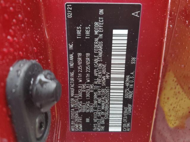 5TDGZRBH2MS532851 - 2021 TOYOTA HIGHLANDER XLE BURGUNDY photo 14