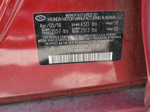 5NPE24AA5GH420459 - 2016 HYUNDAI SONATA ECO RED photo 12