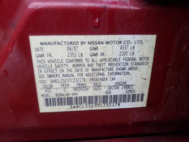 1N4CL21E37C232178 - 2007 NISSAN ALTIMA HYBRID RED photo 12