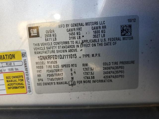 1GNKRFED1DJ111015 - 2013 CHEVROLET TRAVERSE LS SILVER photo 12