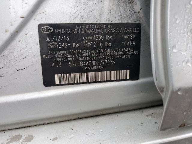 5NPEB4AC8DH777275 - 2013 HYUNDAI SONATA GLS SILVER photo 12