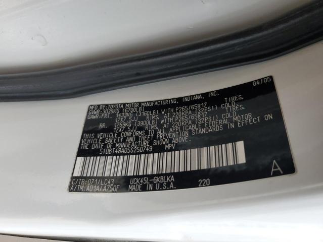 5TDBT48A05S250749 - 2005 TOYOTA SEQUOIA LIMITED WHITE photo 13