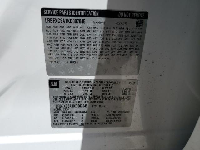 LRBFXCSA1KD007045 - 2019 BUICK ENVISION ESSENCE Սպիտակ լուսանկար 13