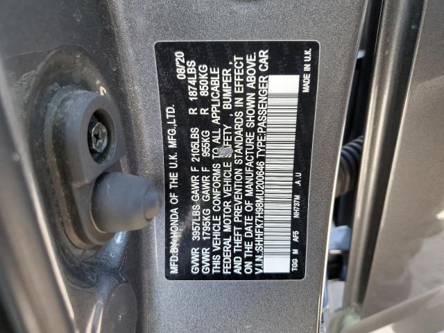 SHHFK7H98MU200646 - 2021 HONDA CIVIC SPORT TOURING გრაფიტი ფოტო 12