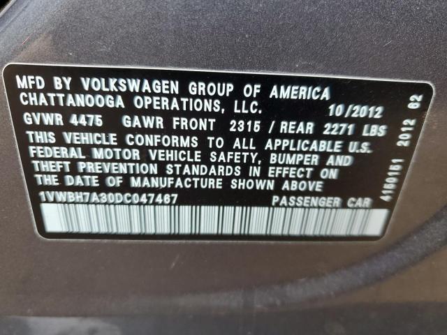 1VWBH7A30DC047467 - 2013 VOLKSWAGEN PASSAT SE GRAY photo 12