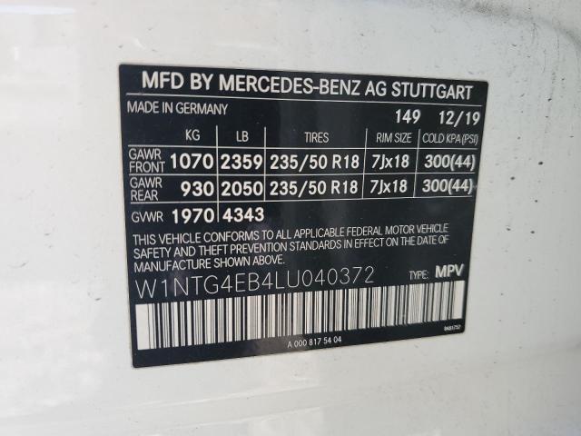 W1NTG4EB4LU040372 - 2020 MERCEDES-BENZ GLA 250 WHITE photo 12