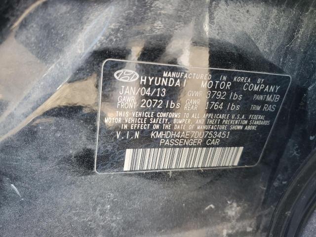 KMHDH4AE7DU753451 - 2013 HYUNDAI ELANTRA GLS BLACK photo 12