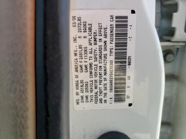 19UUA66216A039341 - 2006 ACURA 3.2TL WHITE photo 12