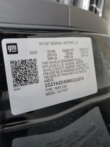 1G1YA2D45N5111574 - 2022 CHEVROLET CORVETTE STINGRAY 1LT BLACK photo 12