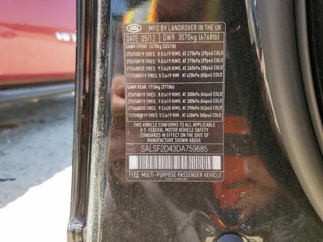 SALSF2D43DA759685 - 2013 LAND ROVER RANGE ROVE HSE BLACK photo 13
