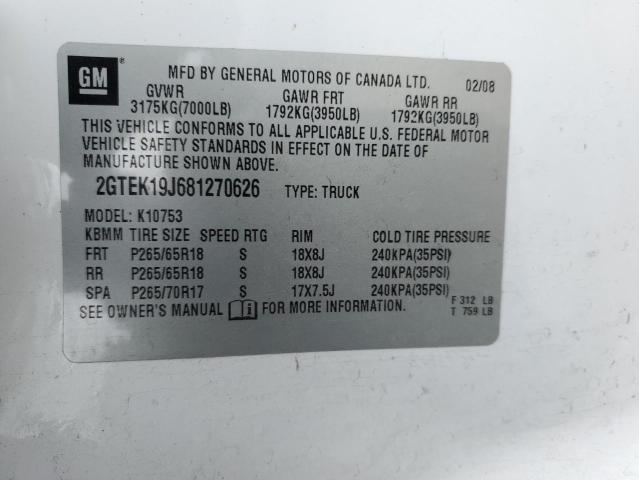 2GTEK19J681270626 - 2008 GMC SIERRA K1500 WHITE photo 12