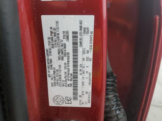 1FTFW1EF1FFB16230 - 2015 FORD F150 SUPERCREW RED photo 12